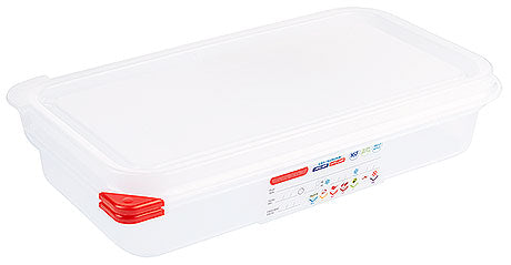 Weiße Kunststoffbox mit Deckel.