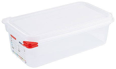 Transparente Kunststoff-Aufbewahrungsbox mit Deckel.