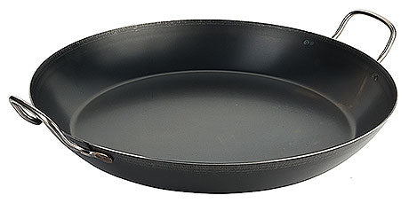 Große schwarze Pfanne mit Griffen.