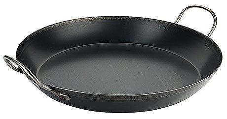 Große schwarze Pfanne mit Griffen.