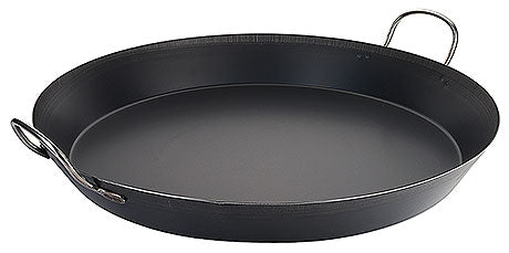 Große schwarze Pfanne mit Griffen.