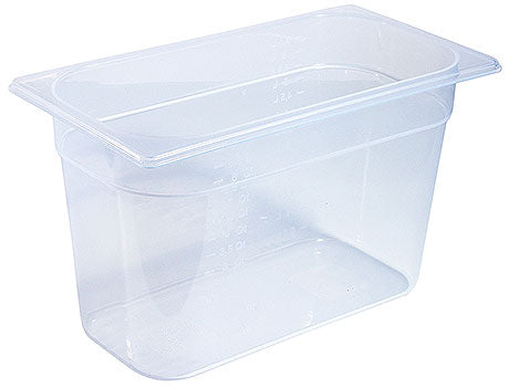 Transparente GN-Behälter aus Kunststoff.