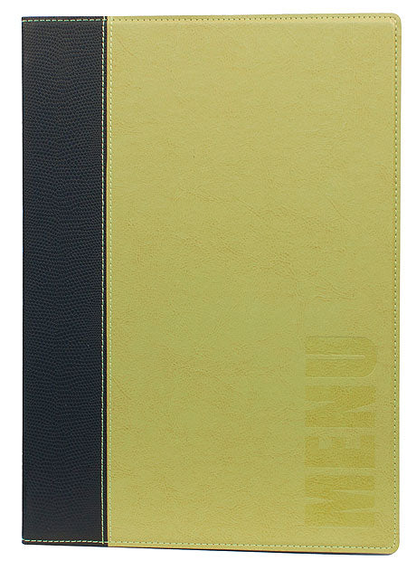 Gelbes Menü mit schwarzem Rand.