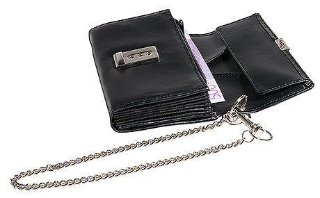 Schwarze Kellnerbörse mit Kette.