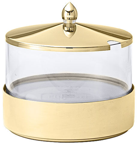 Goldene Vorratsdose mit Deckel.
