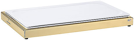 Wärmeplatte mit weißem Tablett.