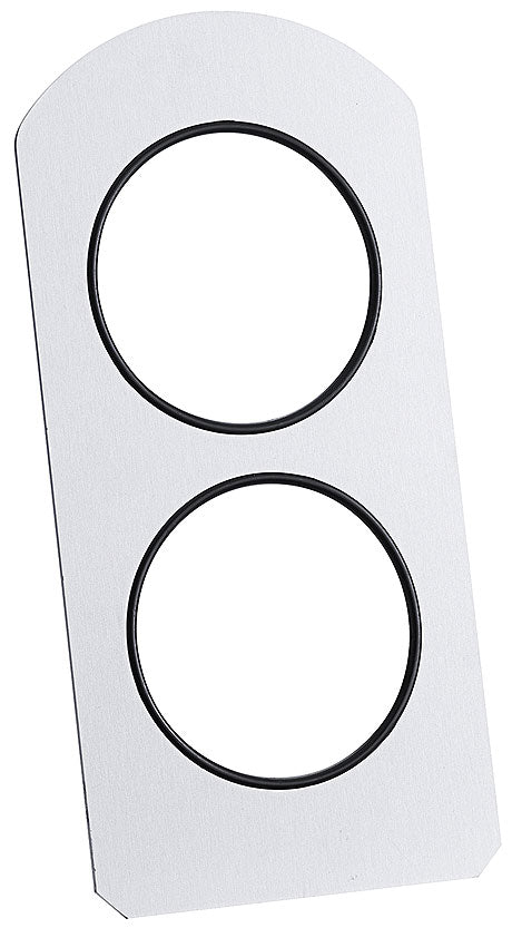 Metallplatte mit zwei runden Öffnungen.
