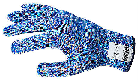 Blauer schnittfester Handschuh, Etikett.