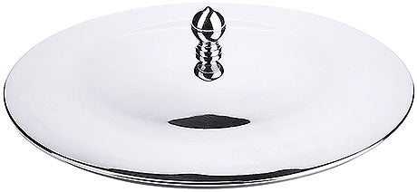 Silberne Servierplatte mit Deckel.
