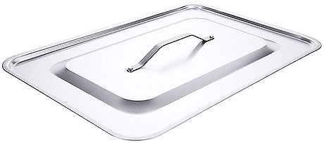 Edelstahl-Gastronorm-Behälterdeckel mit Griff.