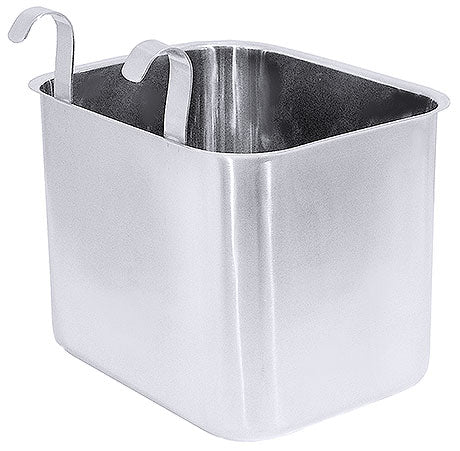 Edelstahlbehälter mit zwei Haken.