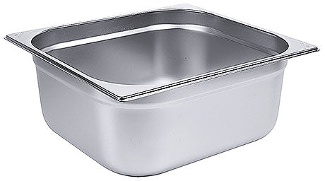 Edelstahl-Gastronormbehälter, tief, leer.