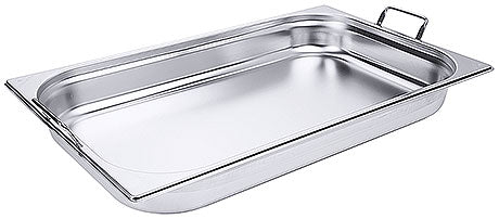 Edelstahl-Gastronormbehälter mit Griff.