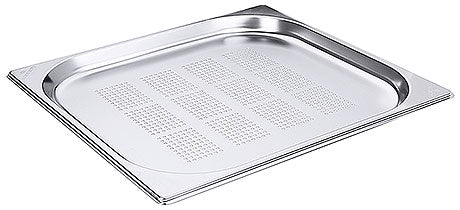 Perforierte Edelstahl-Gastronorm-Schale.
