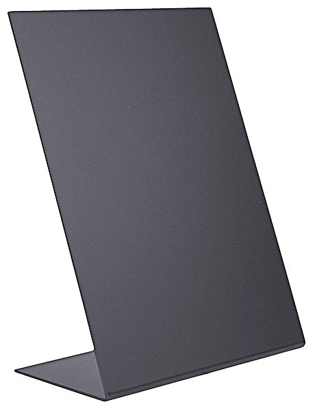 Schwarzer Tischaufsteller aus Metall.