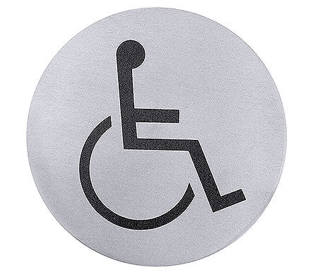Rollstuhlsymbol auf rundem Schild.