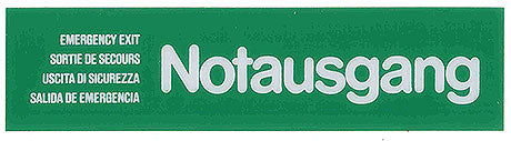 Grünes Notausgangsschild mit Text.