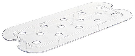 Transparenter GN-Behälterdeckel mit Löchern.