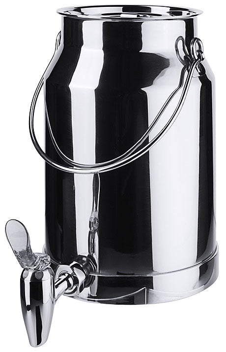 Edelstahl-Getränkespender mit Zapfhahn.