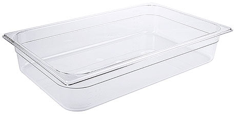 Transparente GN-Behälter aus Kunststoff.