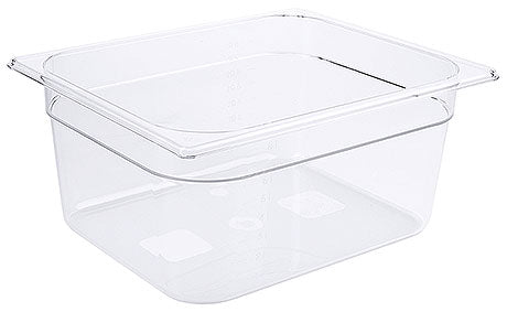 Transparente GN-Behälter aus Kunststoff.