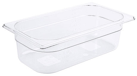 Transparente GN-Behälter aus Kunststoff.