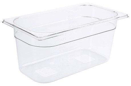 Transparente GN-Behälter aus Kunststoff.