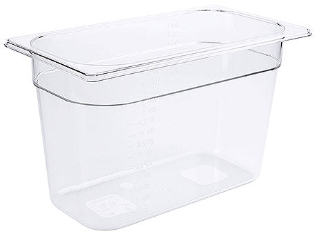 Transparente GN-Behälter aus Kunststoff.
