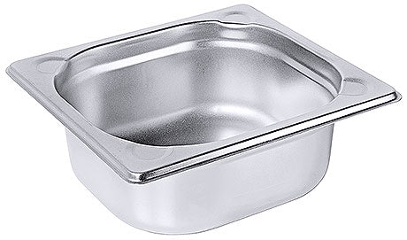 Edelstahl-Gastronormbehälter für Küche.