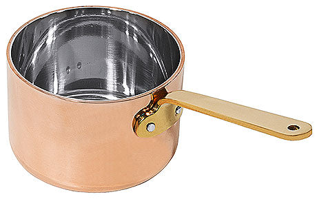 Kupfertopf mit Griff, glänzend.