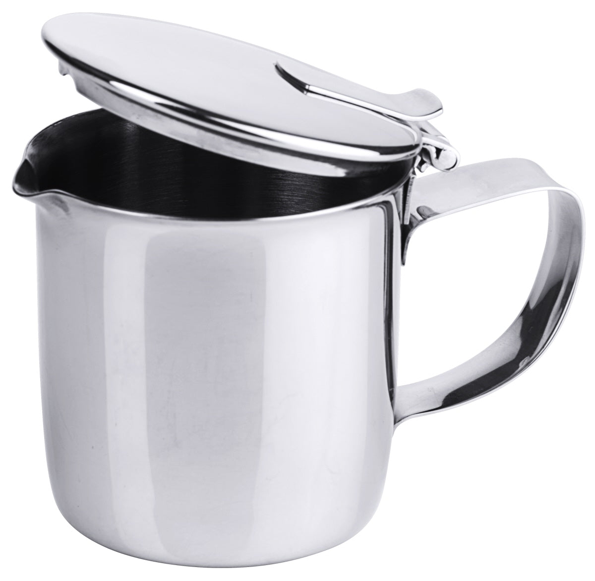 Edelstahl-Milchkännchen mit Deckel.