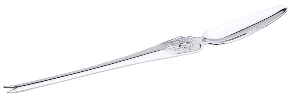 Silberne Hummergabel mit Gravur.