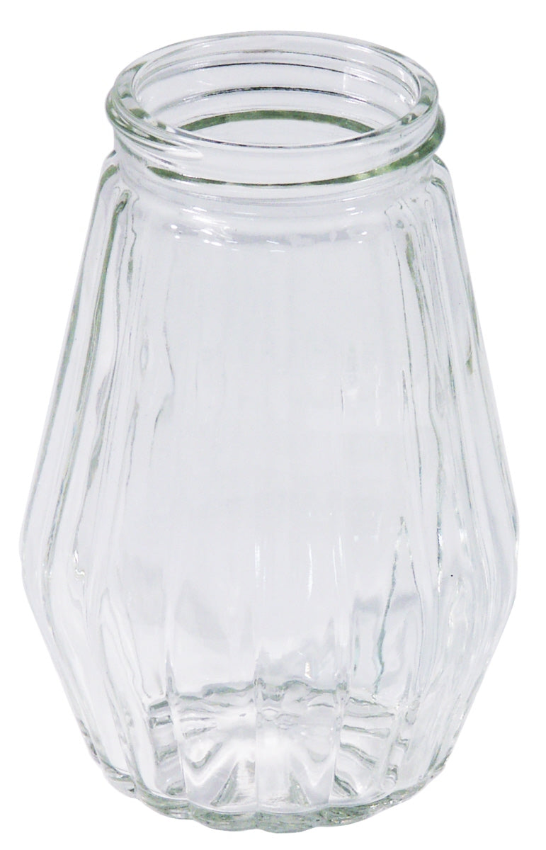 Leeres, geripptes Glasgefäß.
