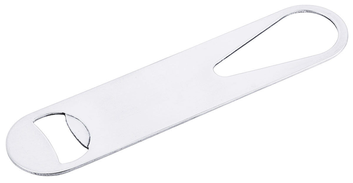 Flaschenöffner aus Edelstahl, schlicht.
