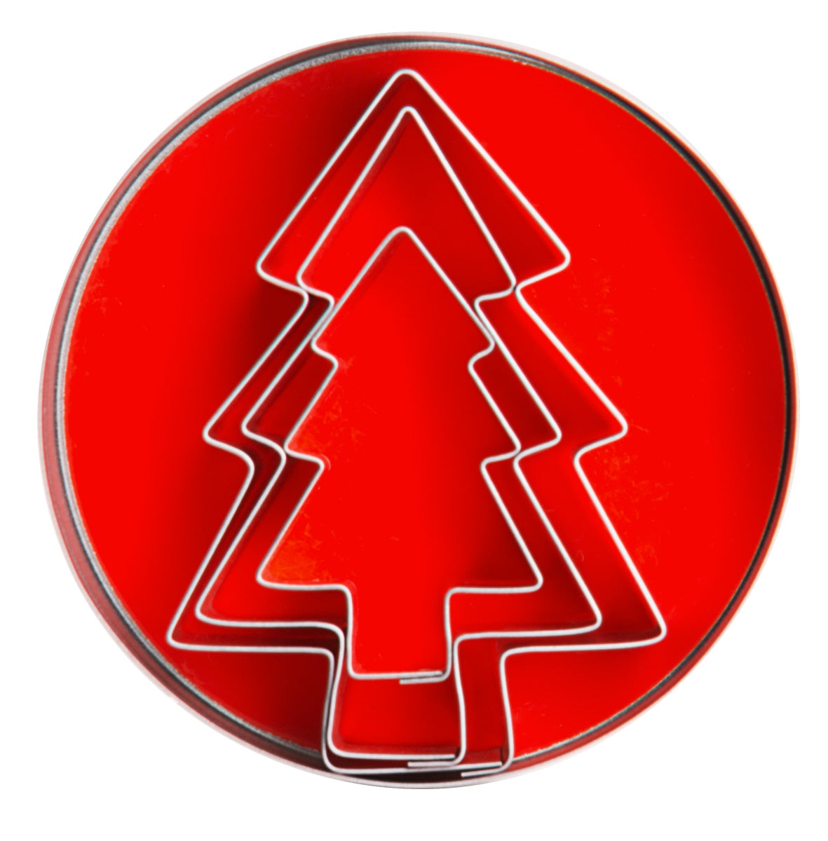 Weihnachtsbaum-Ausstechform auf rotem Hintergrund.