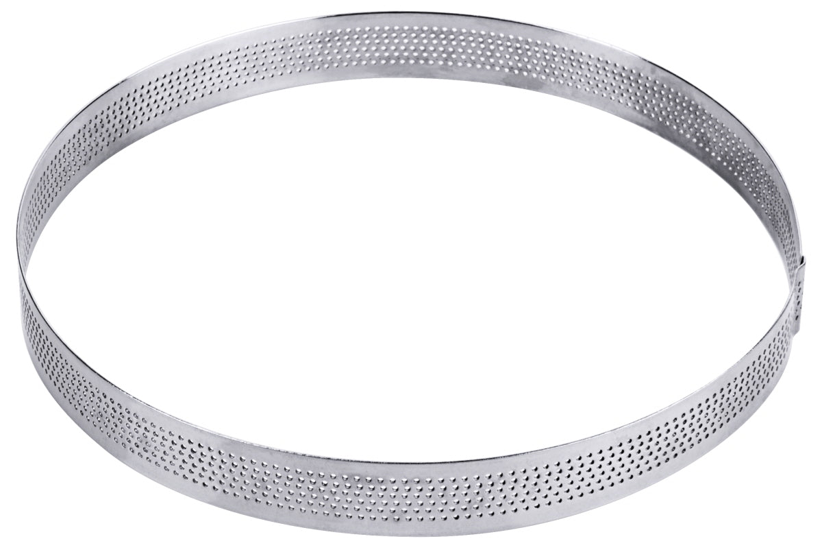 Runder, perforierter Backring aus Metall.