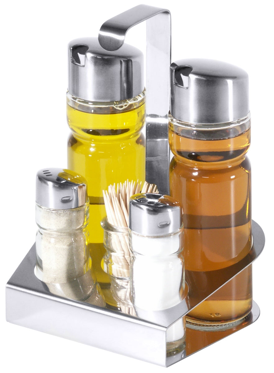 Essig-Öl-Set mit Gewürzen.