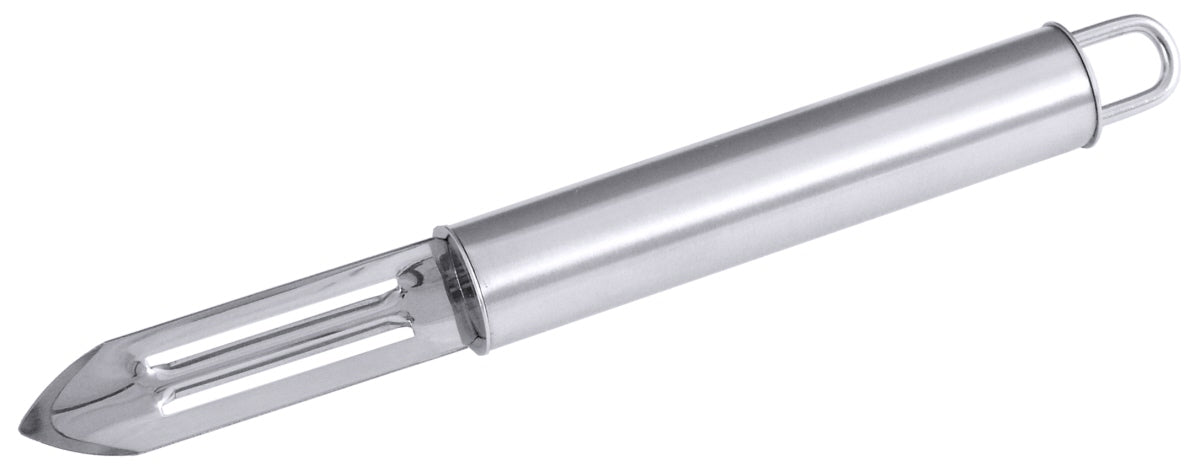 Silberner Sparschäler aus Metall.