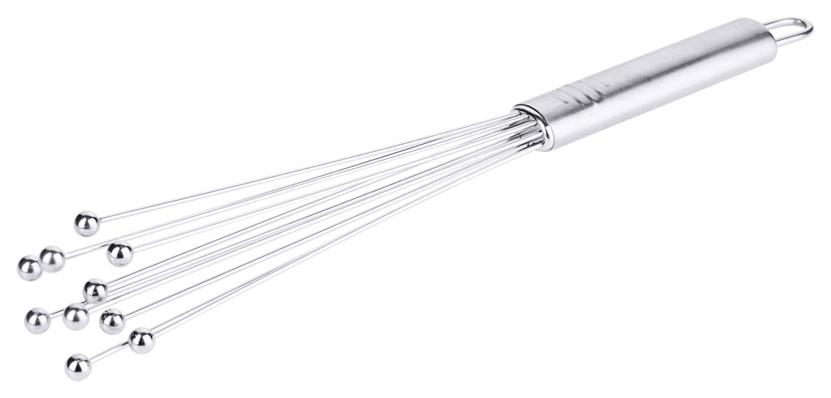 Schneebesen mit Kugeln aus Metall.