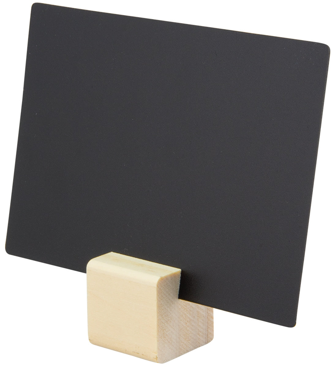 Schwarze Tischtafel mit Holzständer