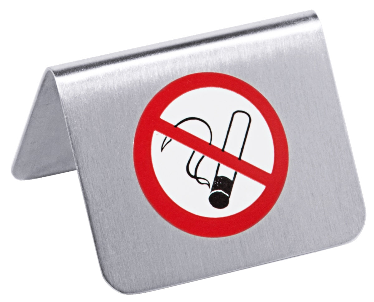 Metallisches Tischaufsteller-Schild ohne Text.