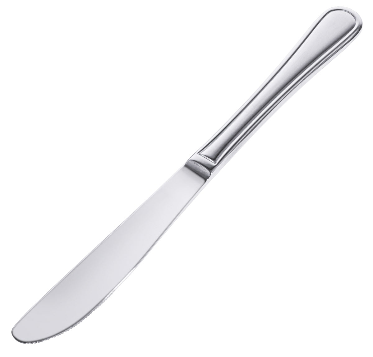 Silbernes Buttermesser auf Weiß.