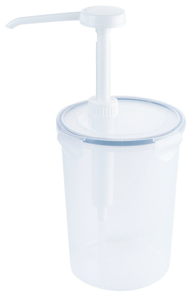 Transparenter Behälter mit Pumpaufsatz.
