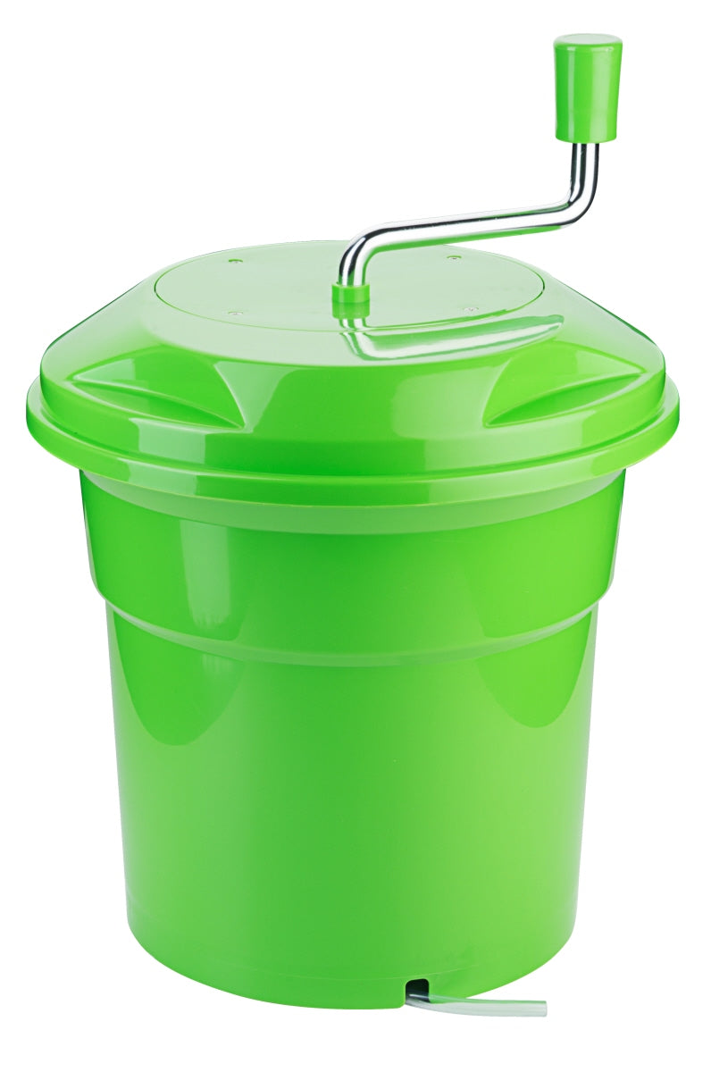 Grüne Salatschleuder mit Kurbel.