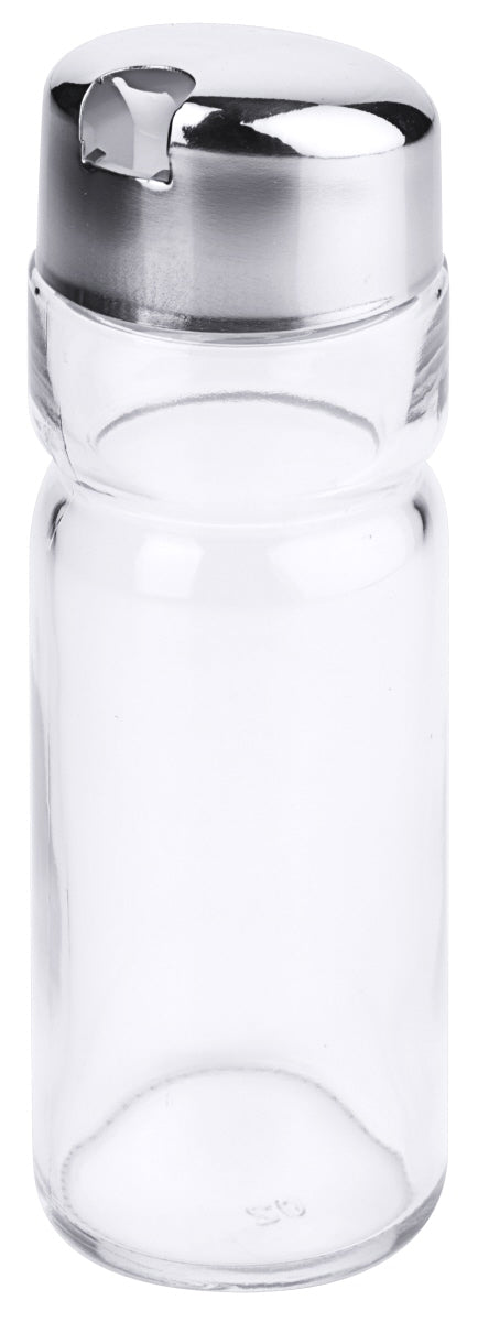 Glasflasche mit Metallverschluss.