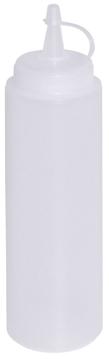 Transparente Squeeze-Flasche mit Deckel.