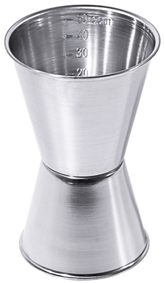 Zwei Edelstahl-Jigger mit Skala.