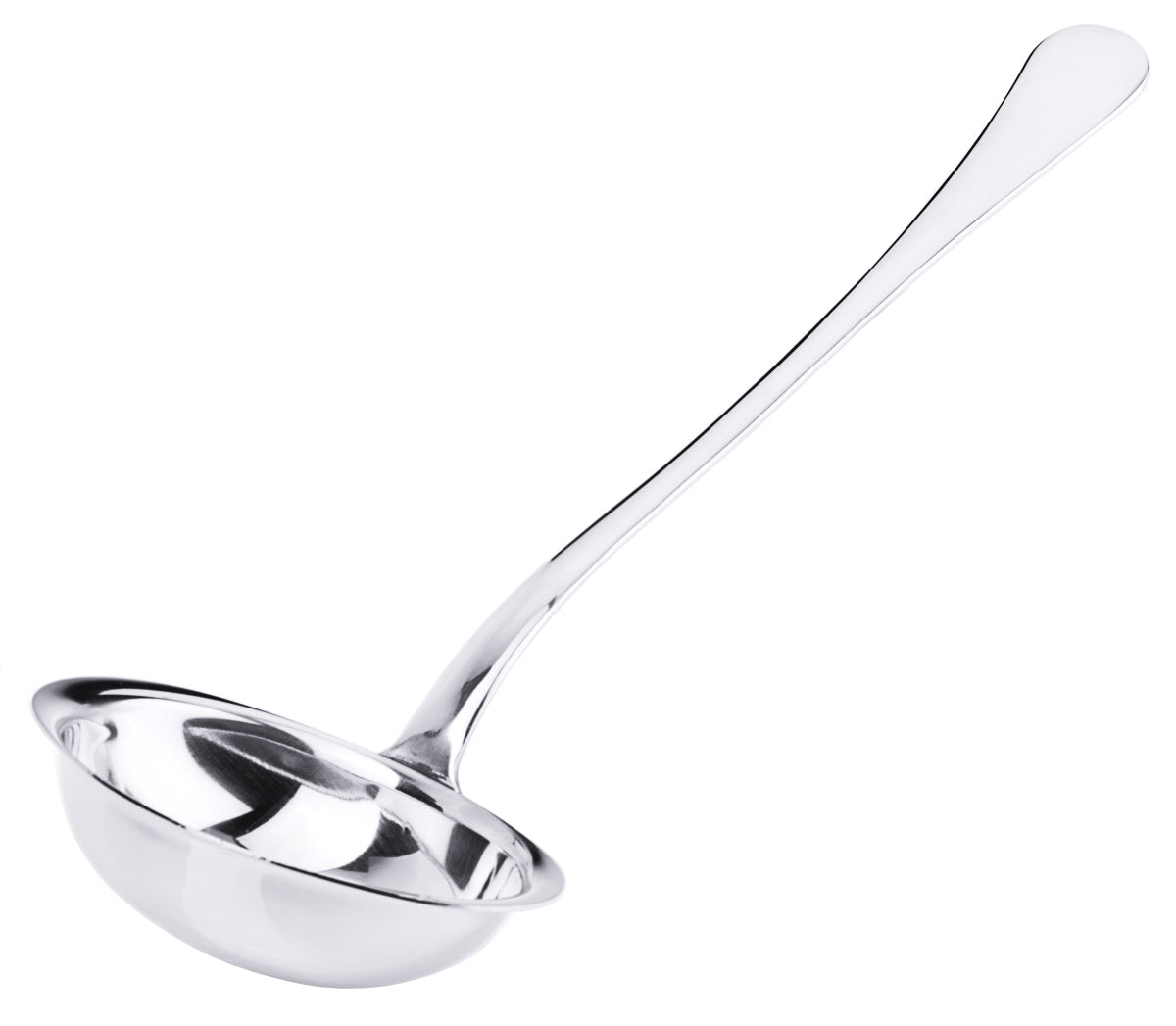 Silberne Suppenkelle aus Edelstahl.