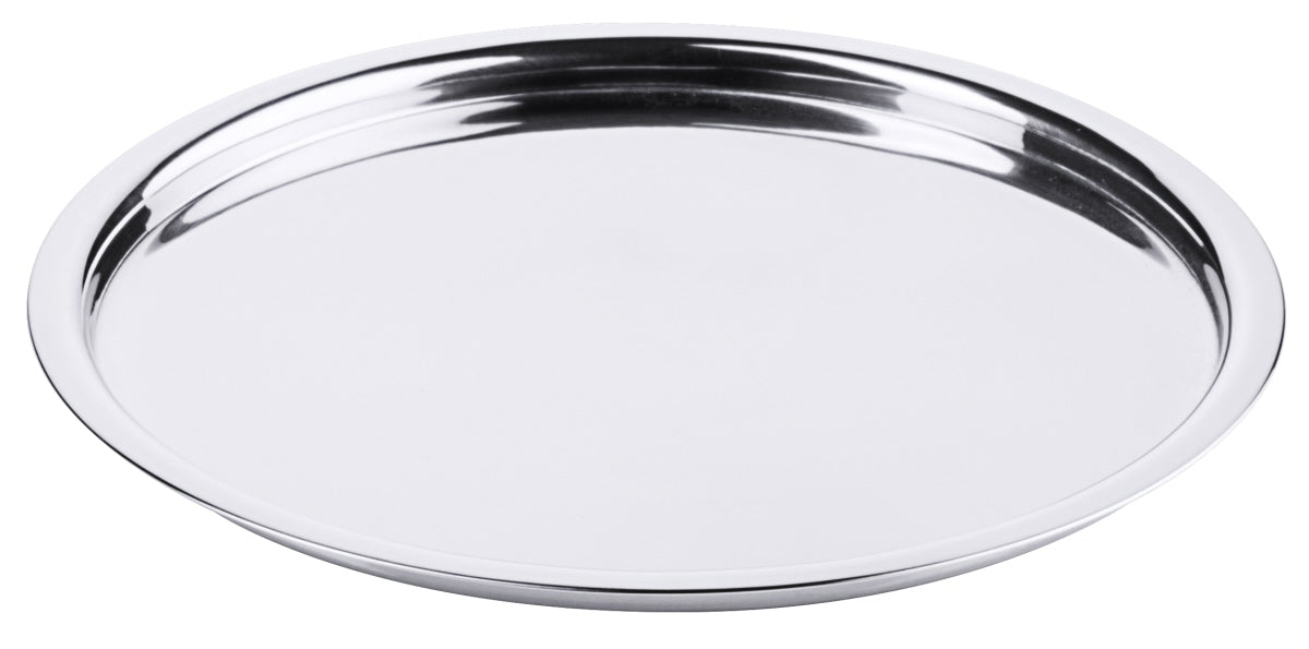 Rundes Edelstahl-Tablett für Gastronomie.
