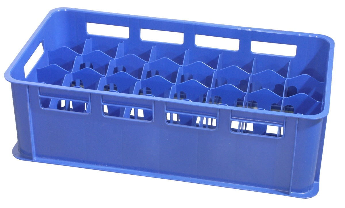 Blauer Gläserkorb mit Fächern.